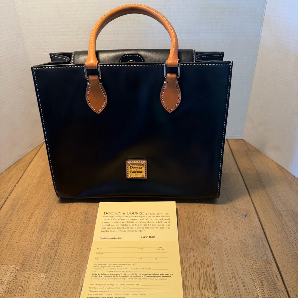 Dooney & Bourke Black and Tan Leather Satchel Handbag
